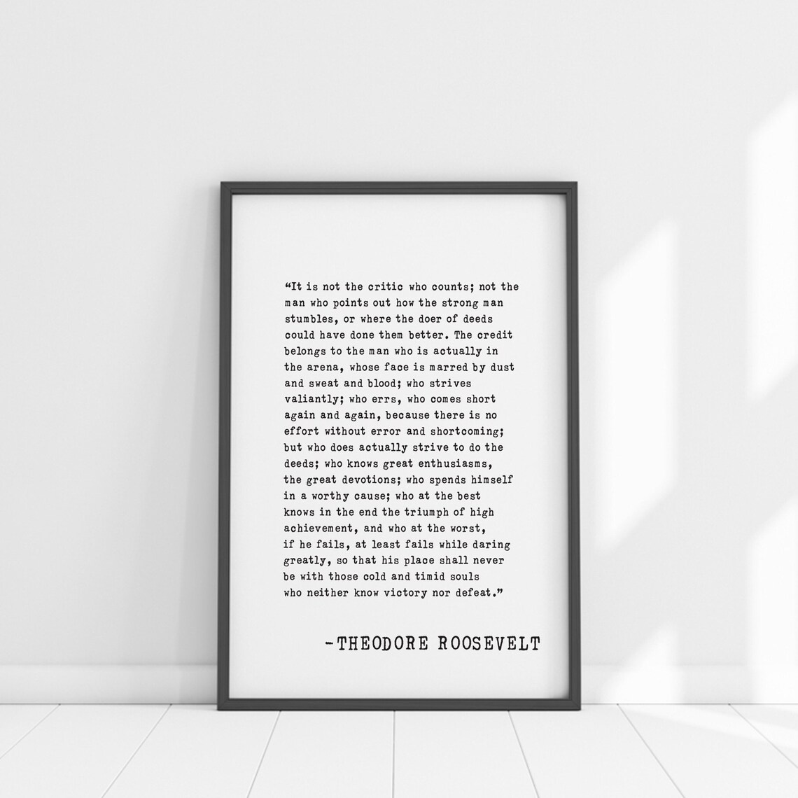 Theodore Roosevelt Man In The Arena Full Text Typewriter Quote Poster