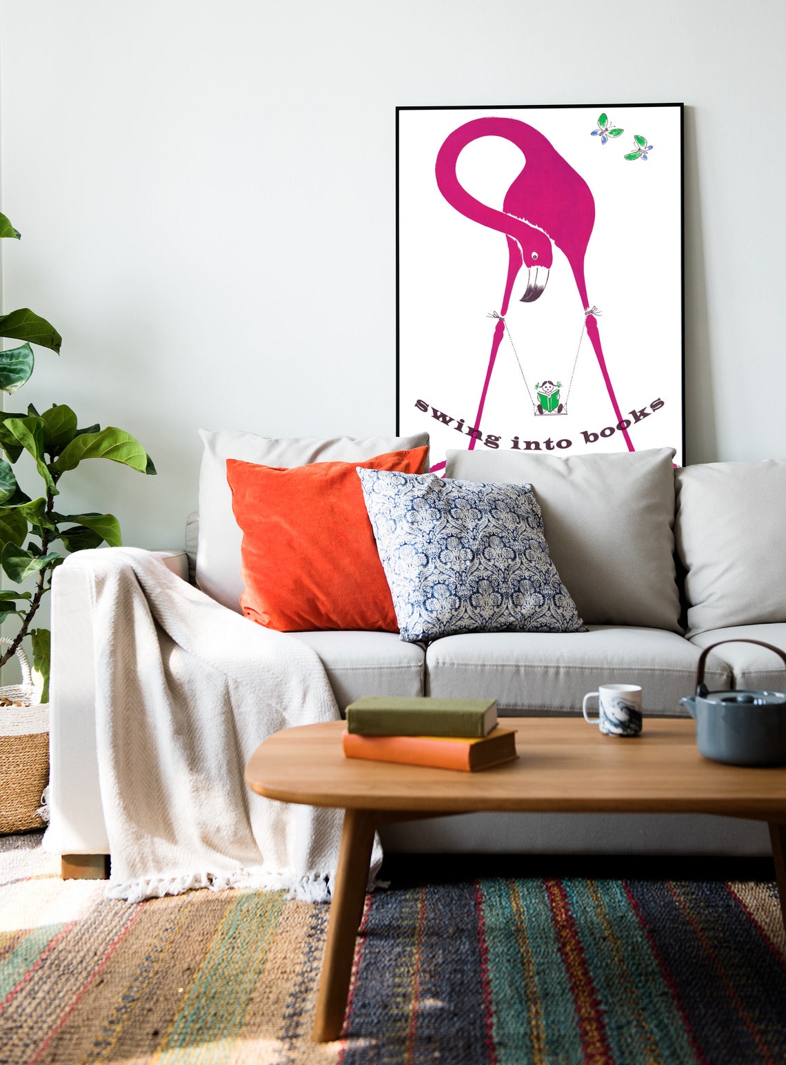 Swing Into Books 1964 Book Week Pink Flamingo Reading Poster - Image 2