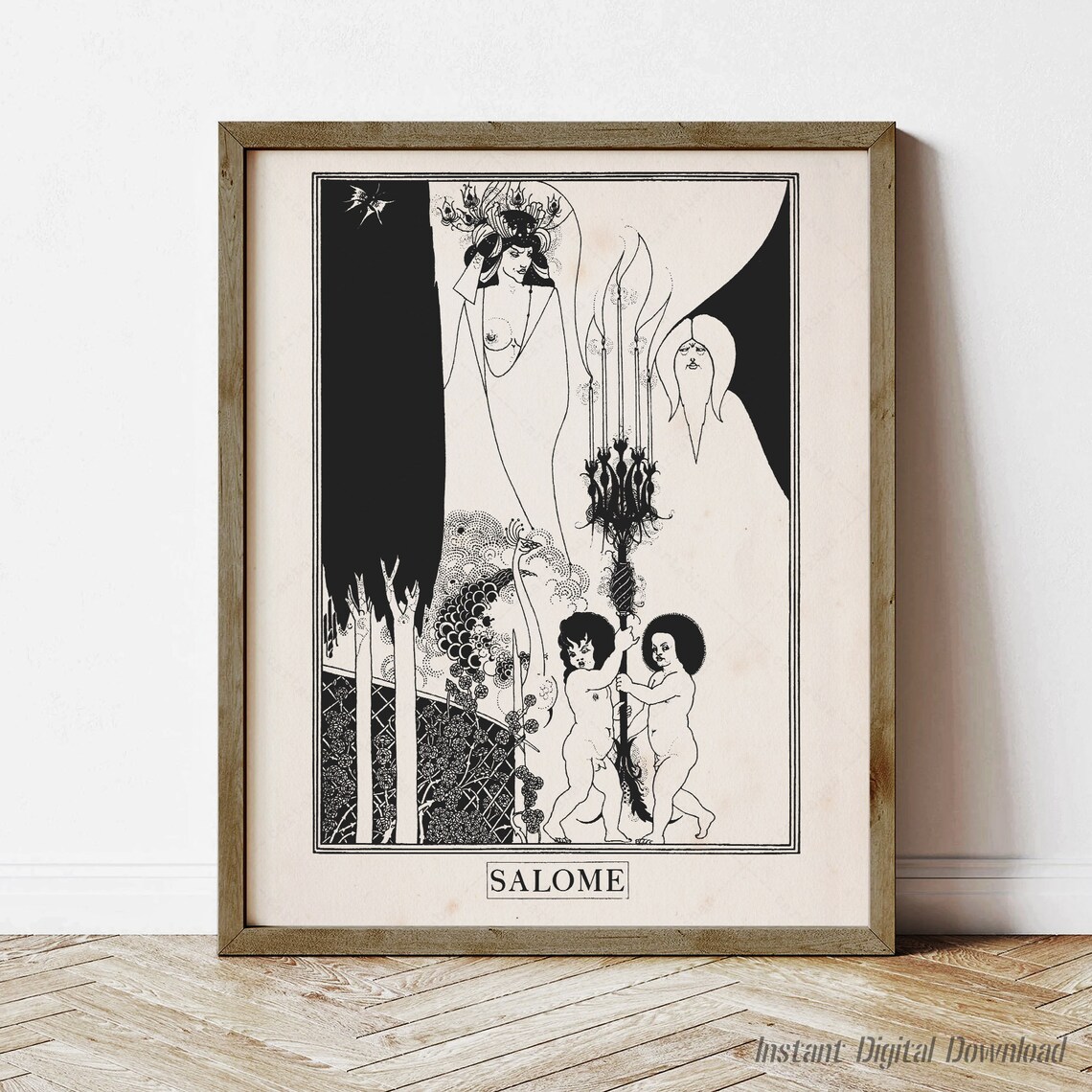 Salome Oscar Wilde Beardsley Eyes of Herod Black White Illustration Poster