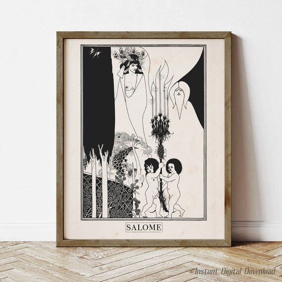 Salome Oscar Wilde Beardsley Eyes of Herod Black White Illustration Poster