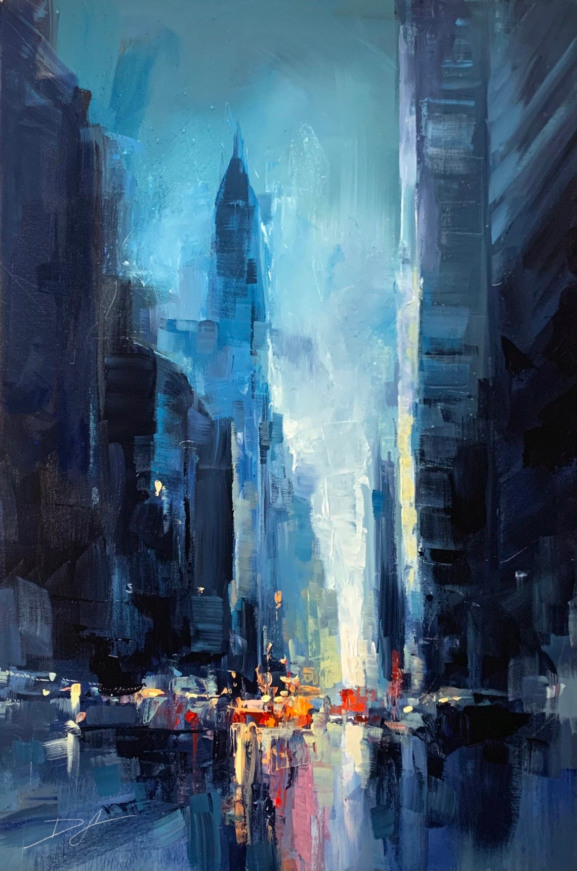 Original Painting Foggy Giants 20x30 Acrylic On Original Painting City Painting Cityscape Decor New York Art Cityscape Art