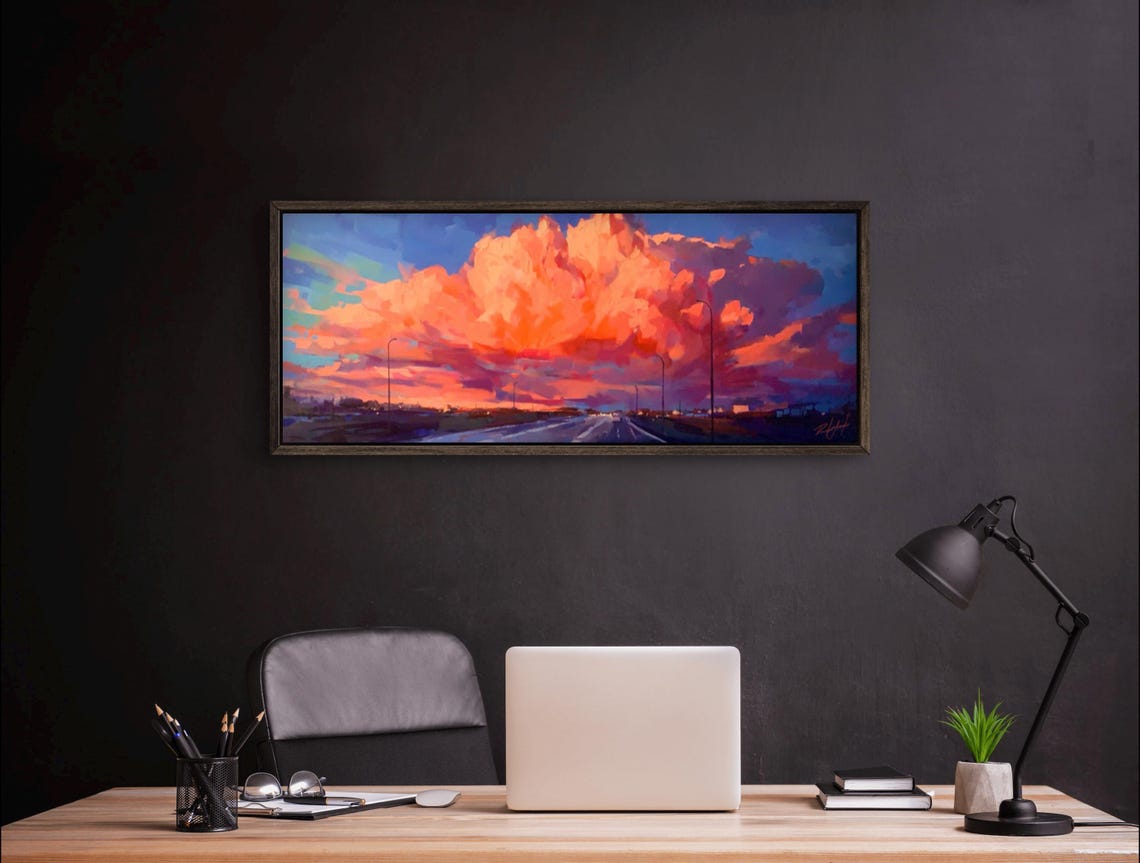 Fiery Sunset Cloud Formation Over Open Road Panoramic Poster