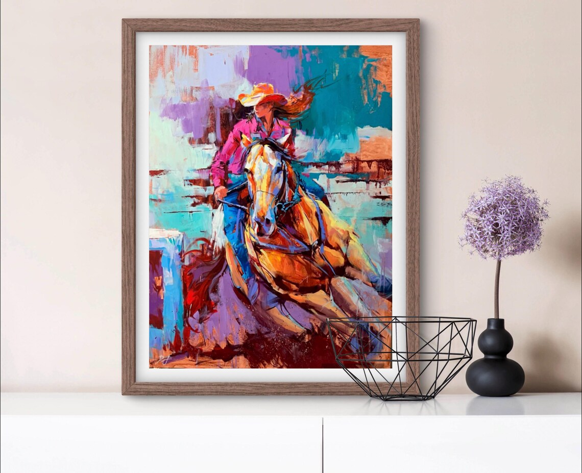 Cowgirl Horse Riding Western Rodeo Art Print