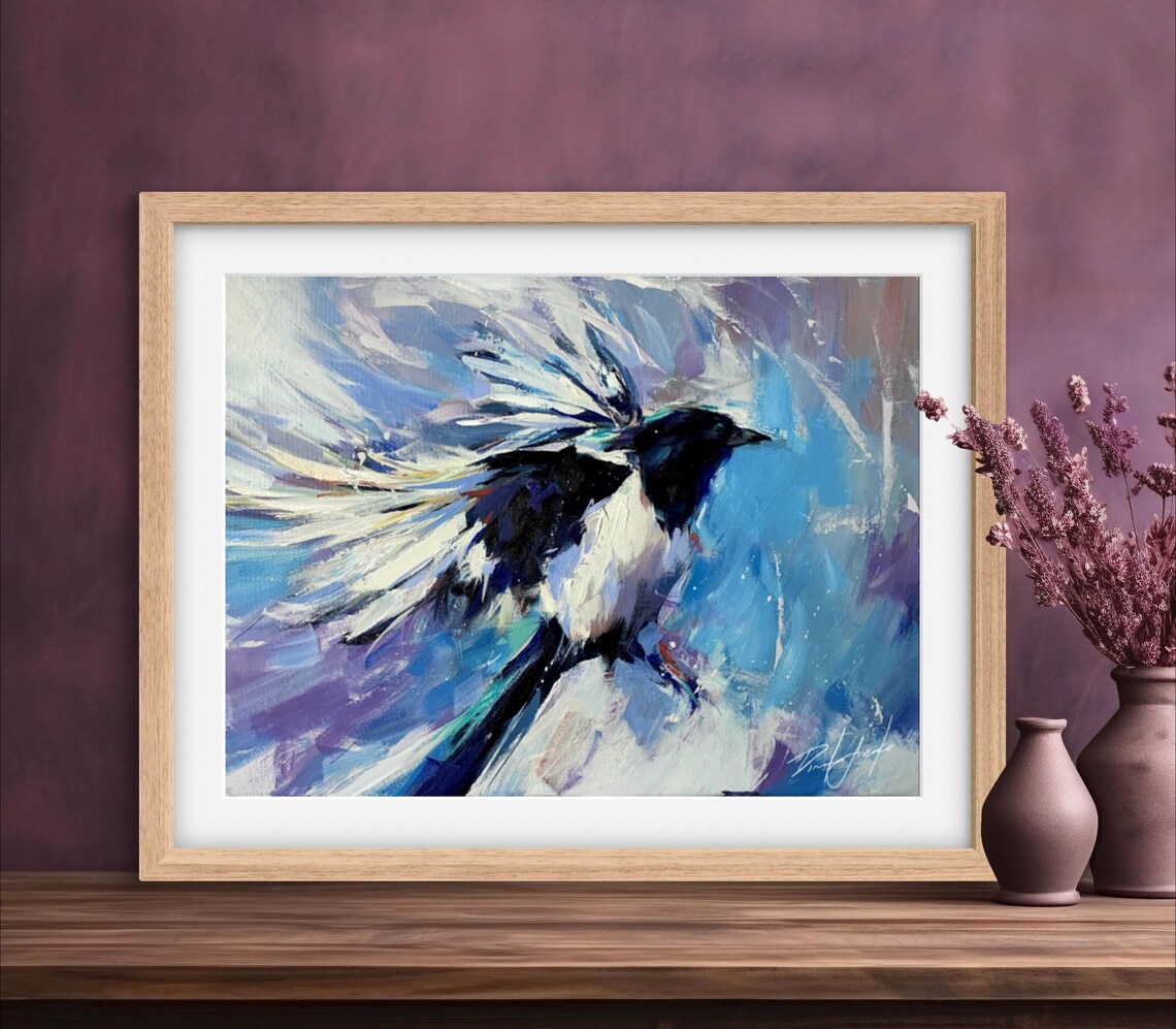 Frozen Gasps Magpie Portrait Bird Art Print