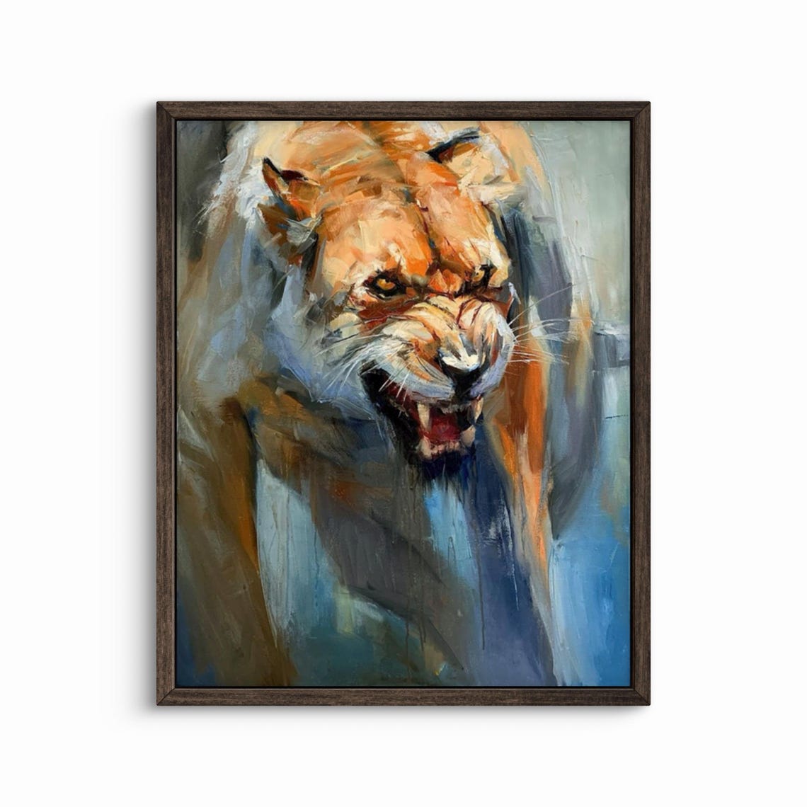 Fierce Snarling Lion Wild Big Cat Oil Painting Wildlife Poster - Image 2