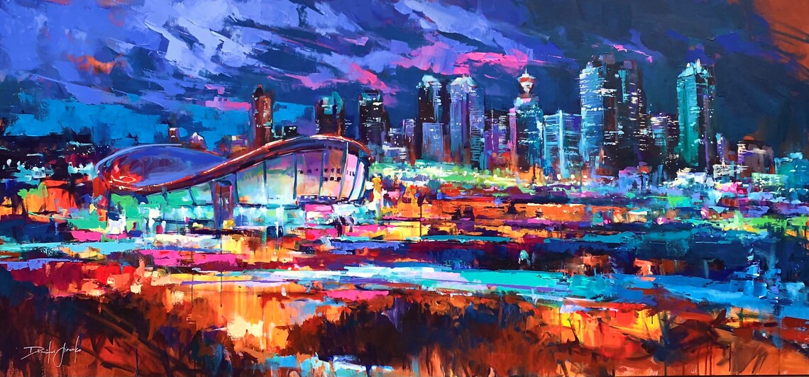 Calgary Downtown Skyline and Saddledome Art Print