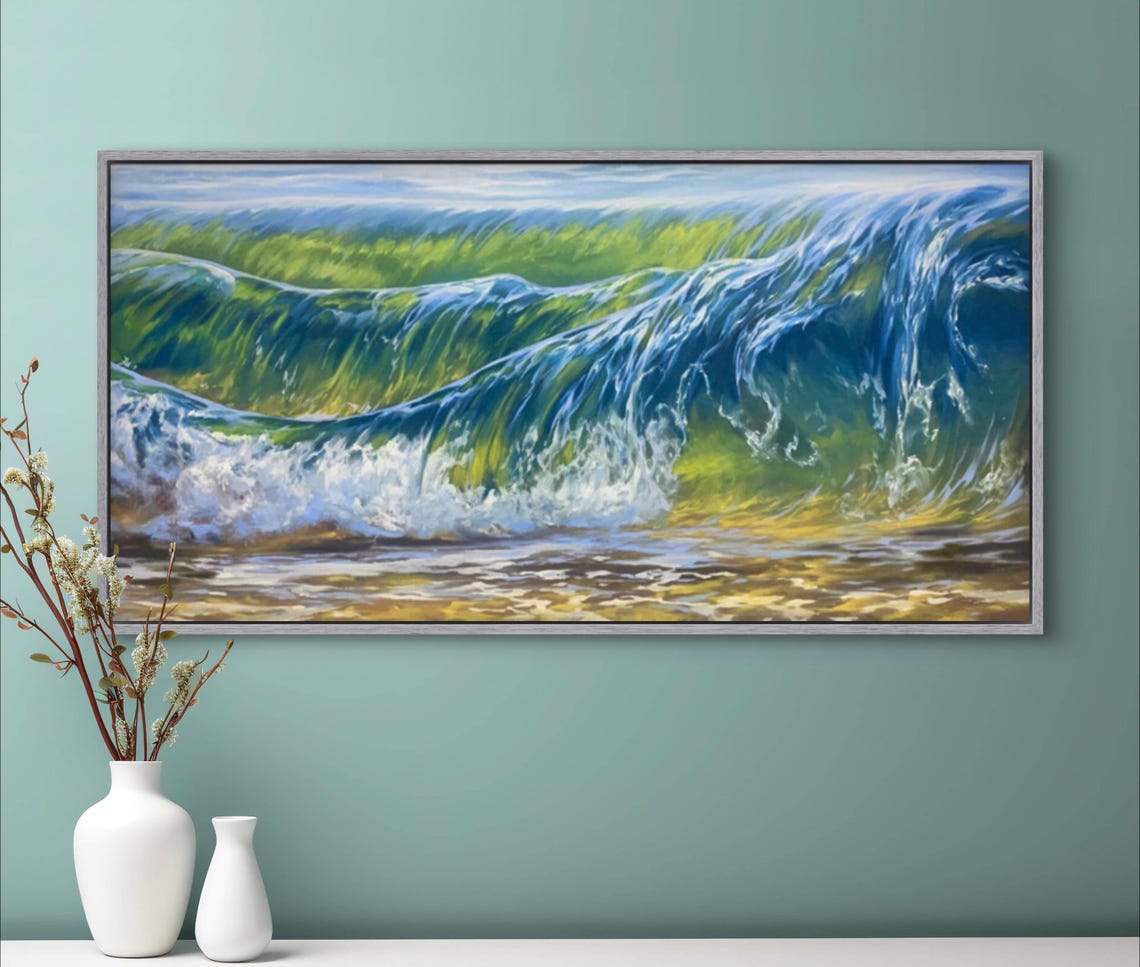 Glowing Blue Green Curling Wave Viewed From Below Surf Poster - Image 2
