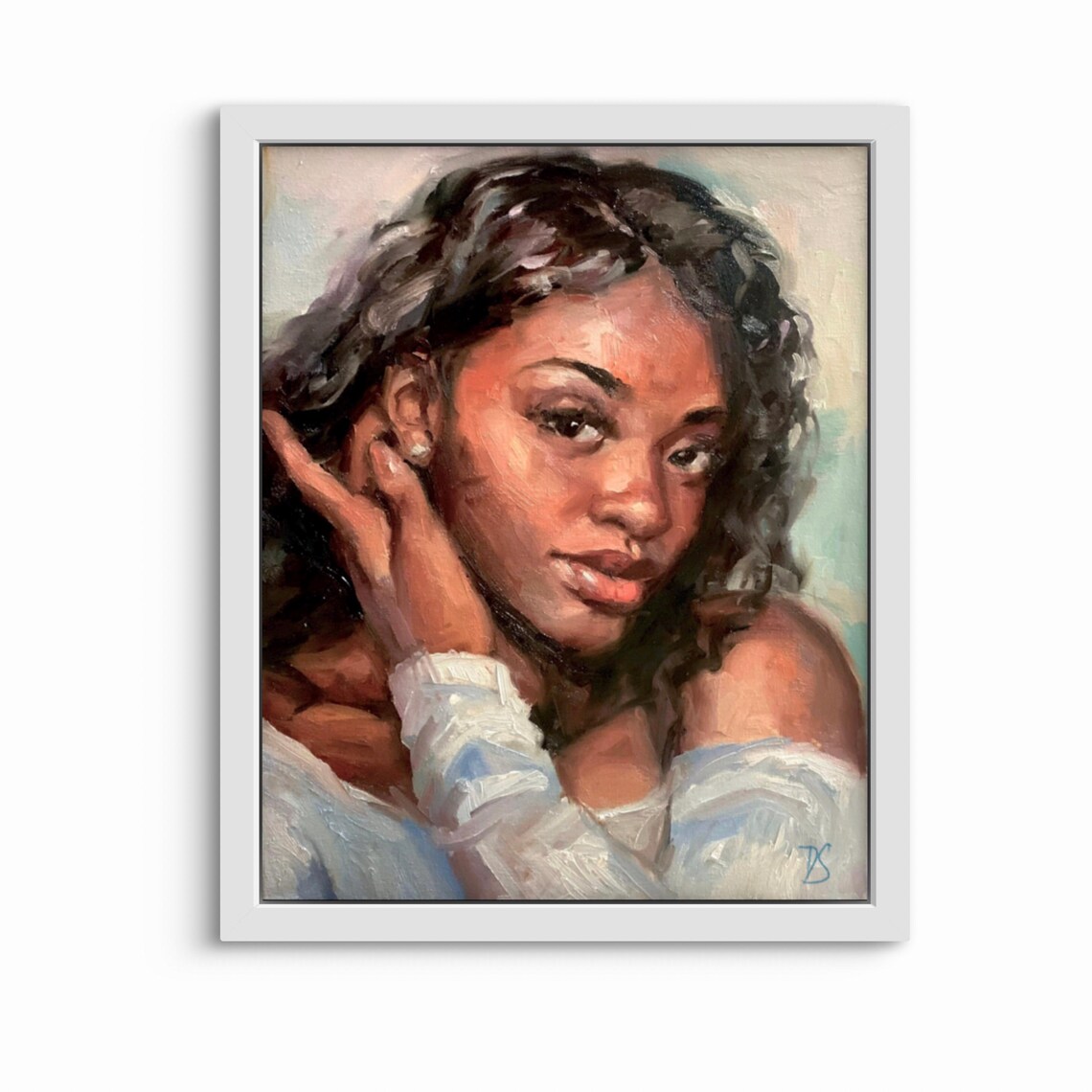 Young Woman Portrait Gentle Gaze Oil Painting Beauty Art Poster - Image 2