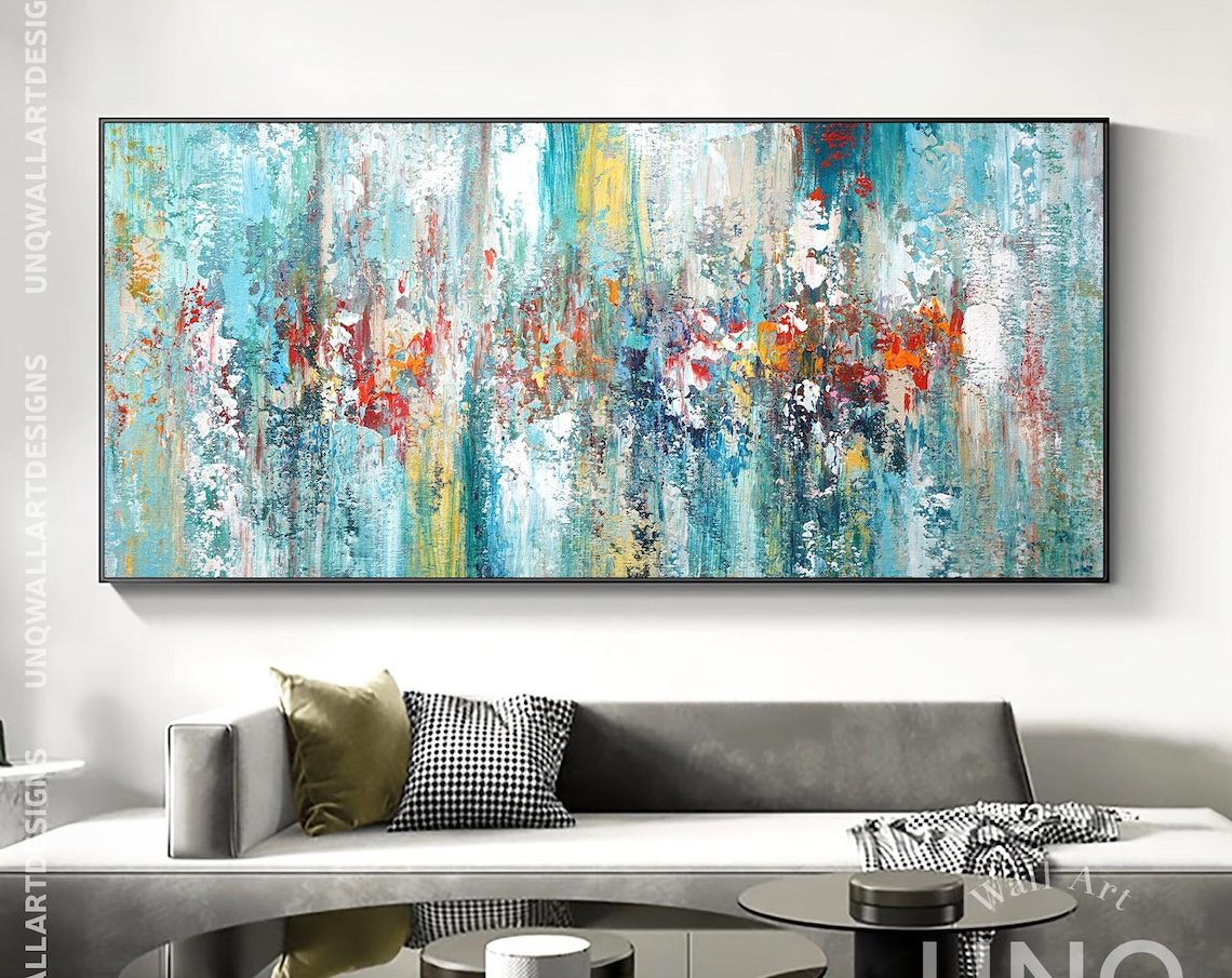 Blue and Gold Abstract Art Print, Living Room Decor