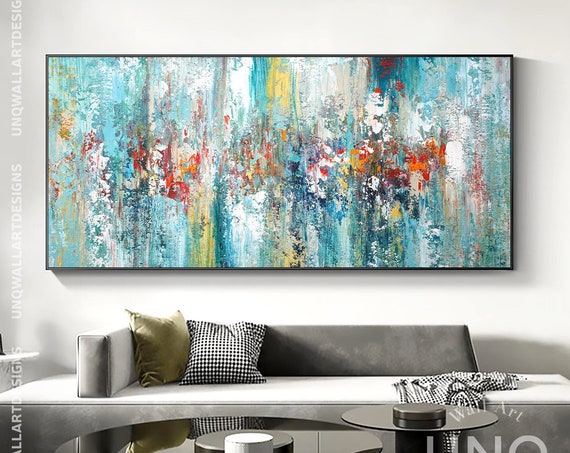 Blue and Gold Abstract Art Print, Living Room Decor