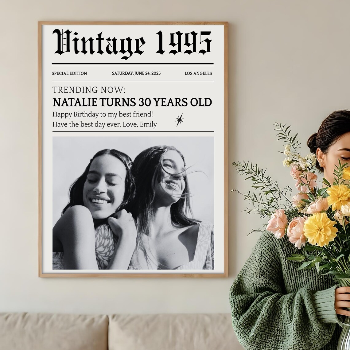 Vintage 1995 Custom Newspaper Style 30th Birthday Milestone Print