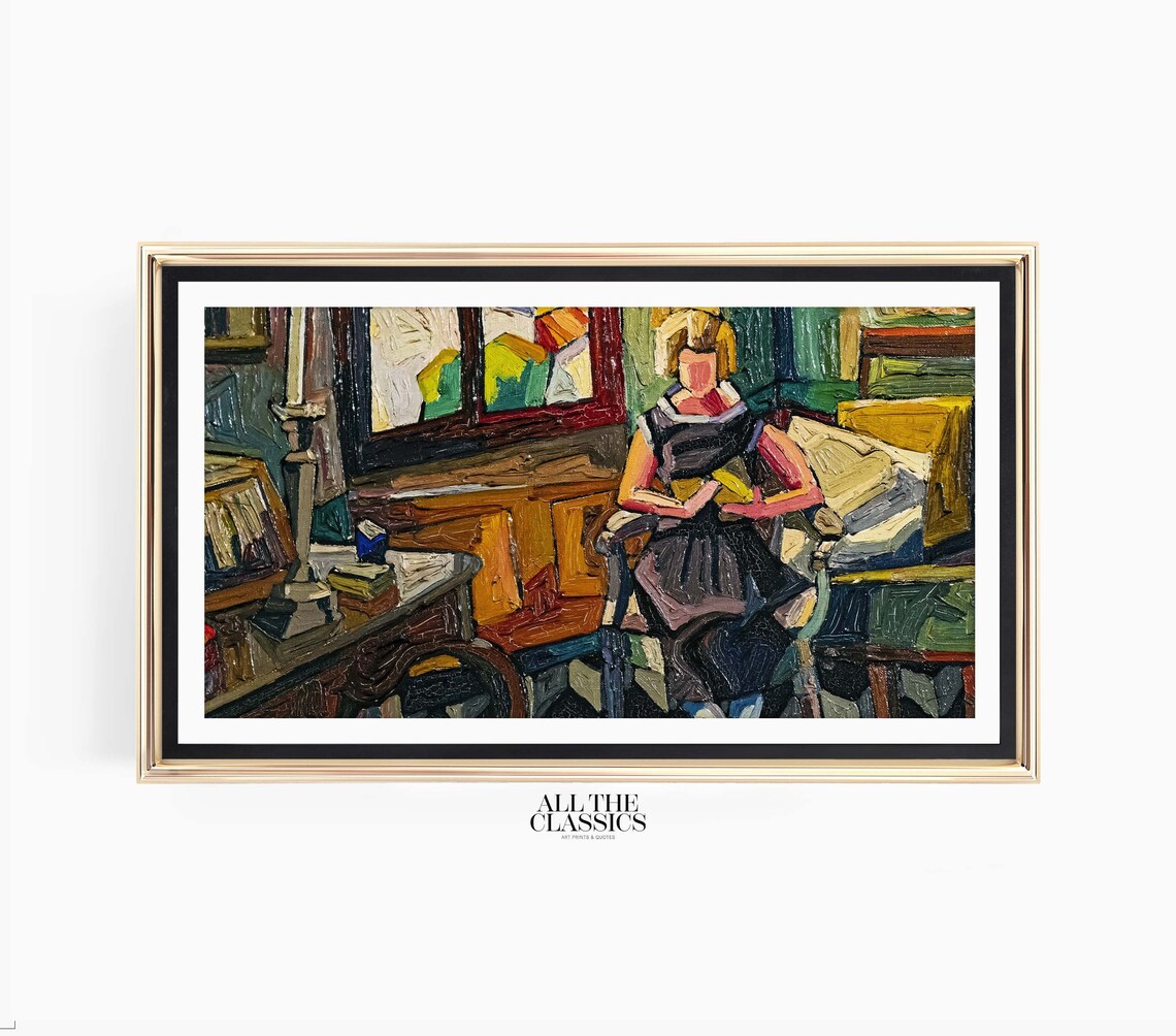 Georges Gaudion Modernist Woman In Colorful Interior With Books Poster - Image 3