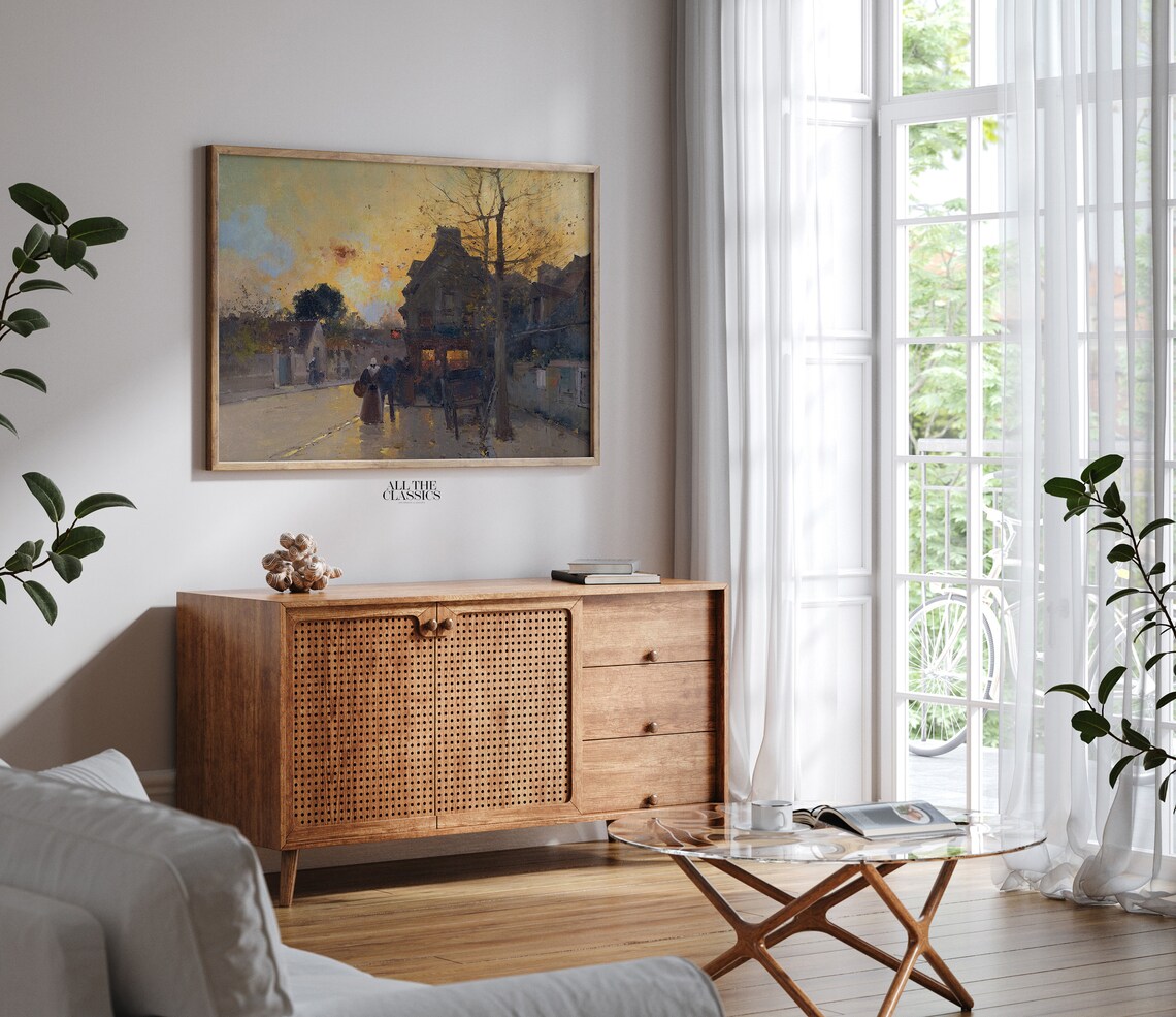 Autumn Village Street Dusk Golden Light Vintage Landscape Poster - Image 2