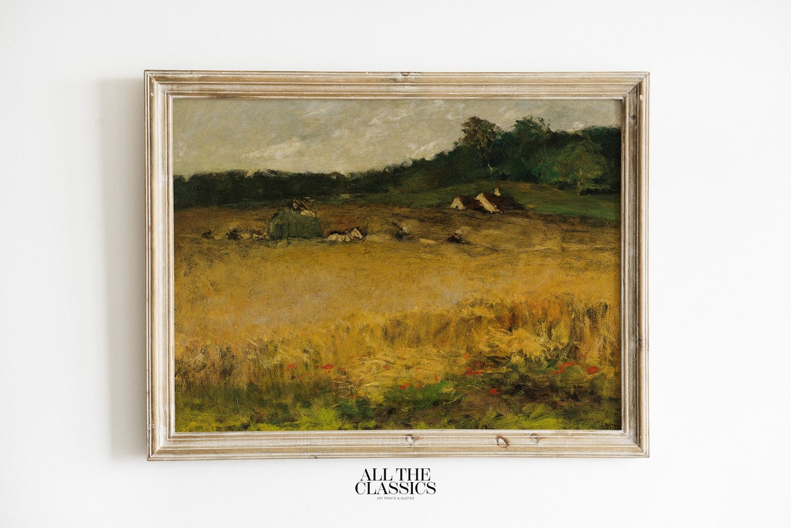 Vintage Golden Wheat Field Farmhouse Rustic Harvest Landscape Poster