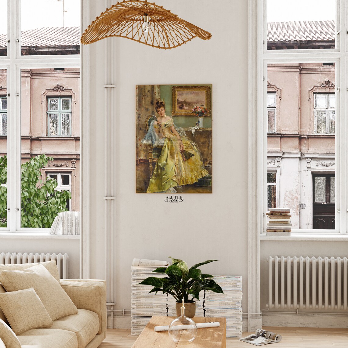 Victorian Lady In Yellow Satin Gown Holding Fan Elegant Portrait Poster - Image 2
