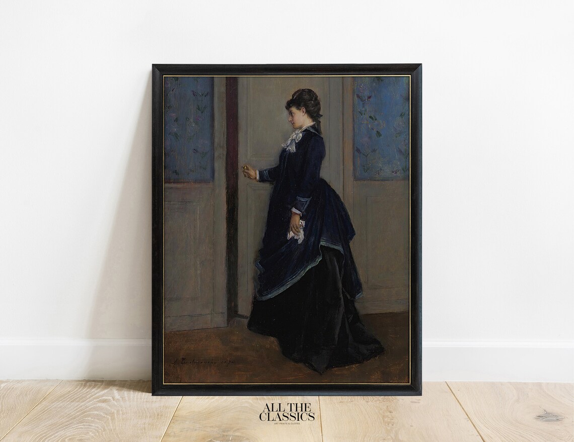 Auguste Toulmouche An Elegant Lady Dark Blue Gown Doorway Portrait Poster - Image 3