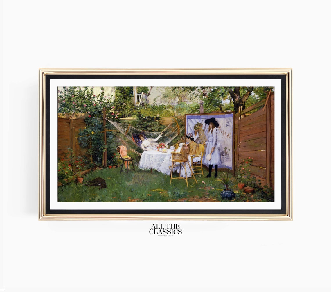 Victorian Ladies Tea Party in a Spring Blossom Garden Vintage Poster - Image 3