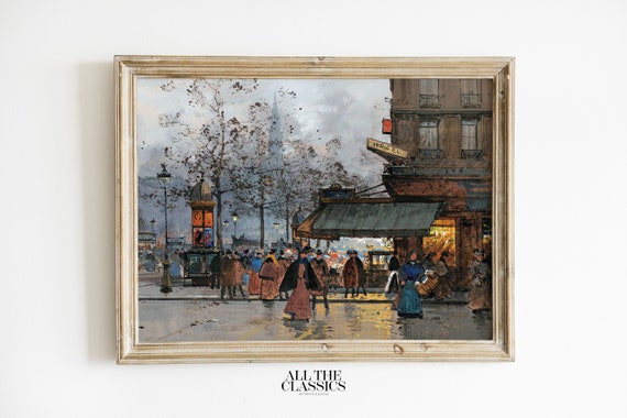 Vintage Art Print Wall Art Moody French Street Scene Paris Cityscape Boulevard Anim Paris Eugne Galien Laloue