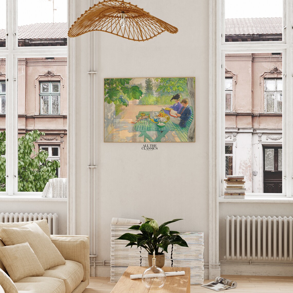 Carl Larsson Holiday Reading Family Garden Tea Bright Watercolor Art Poster - Image 2
