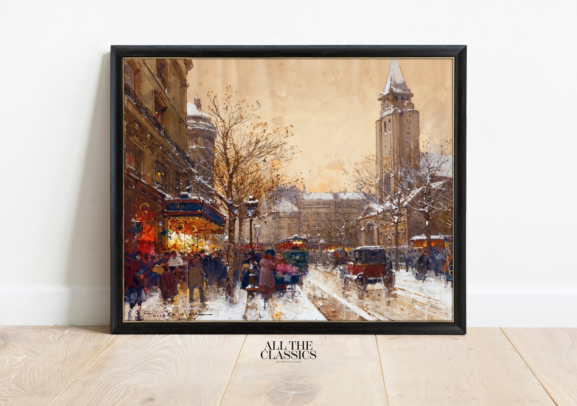 Snowy Paris Street Winter Carriages Vintage French Cityscape Poster - Image 3