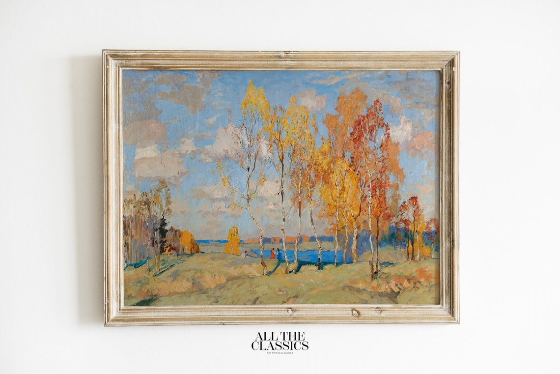Konstantin Gorbatov Autumn Birch Trees Golden Lake View Poster