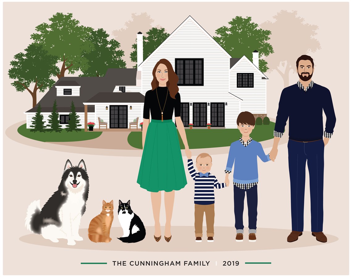 Family Drawing With House - Line Art Art Print - Image 4