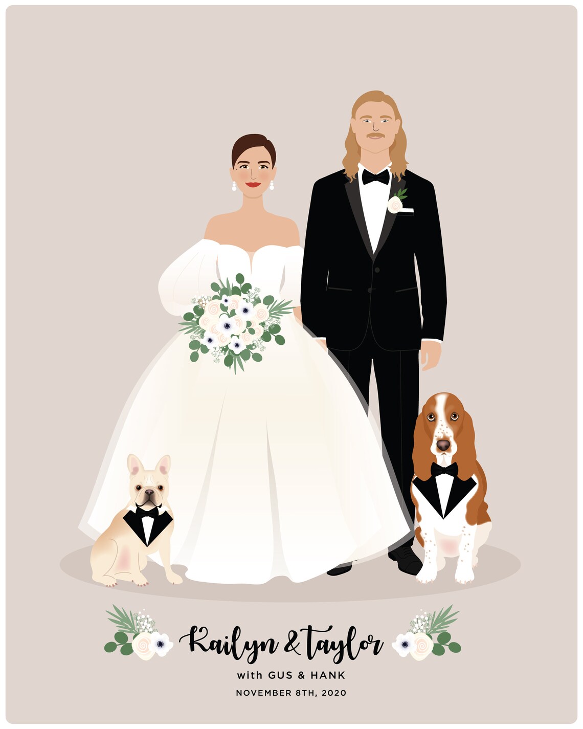 Wedding Couple Picture, Hand Drawn Portrait - Image 5