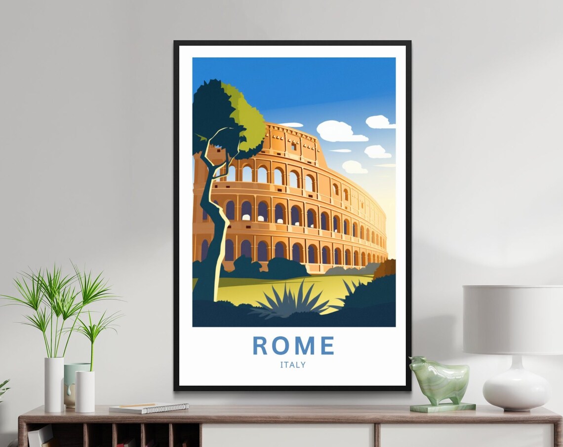 Rome Italy Colosseum Ancient Amphitheater Retro Travel Poster