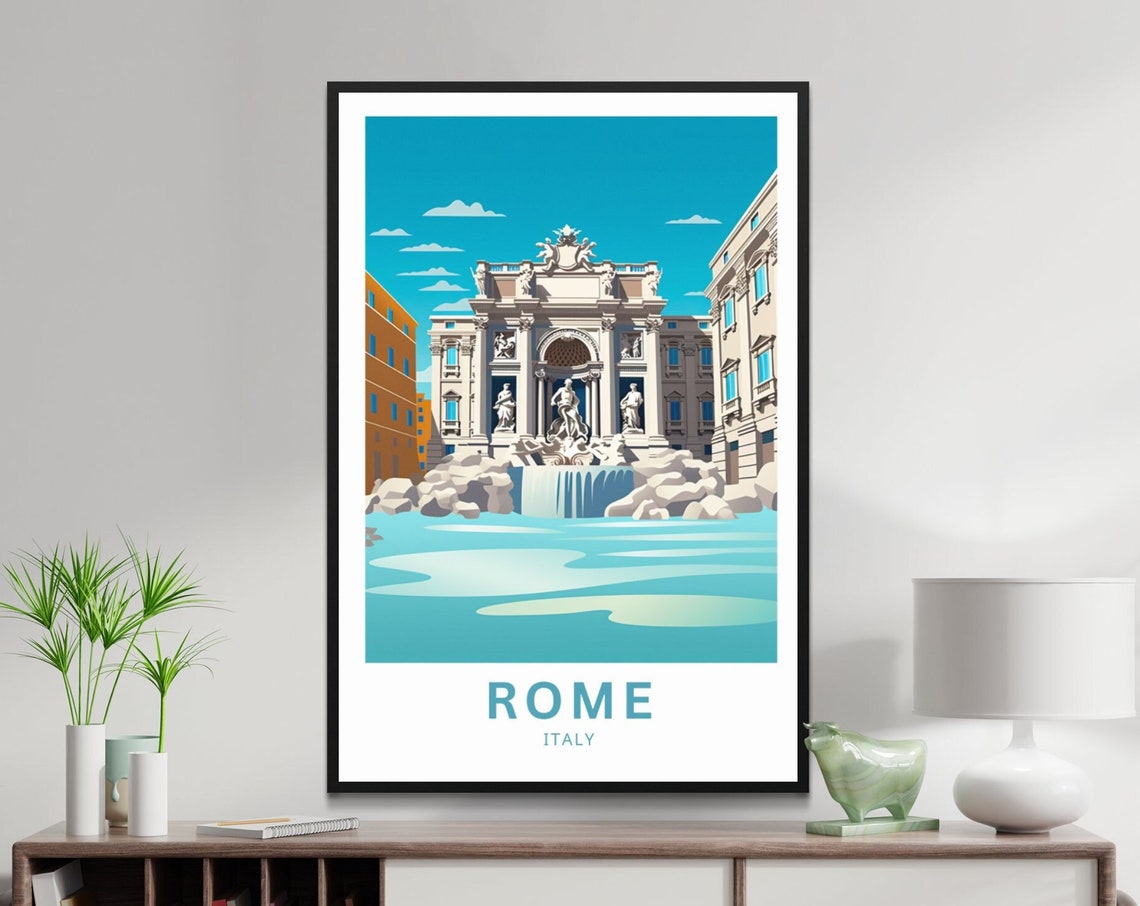 Rome Italy Trevi Fountain Classic Travel Illustration Poster