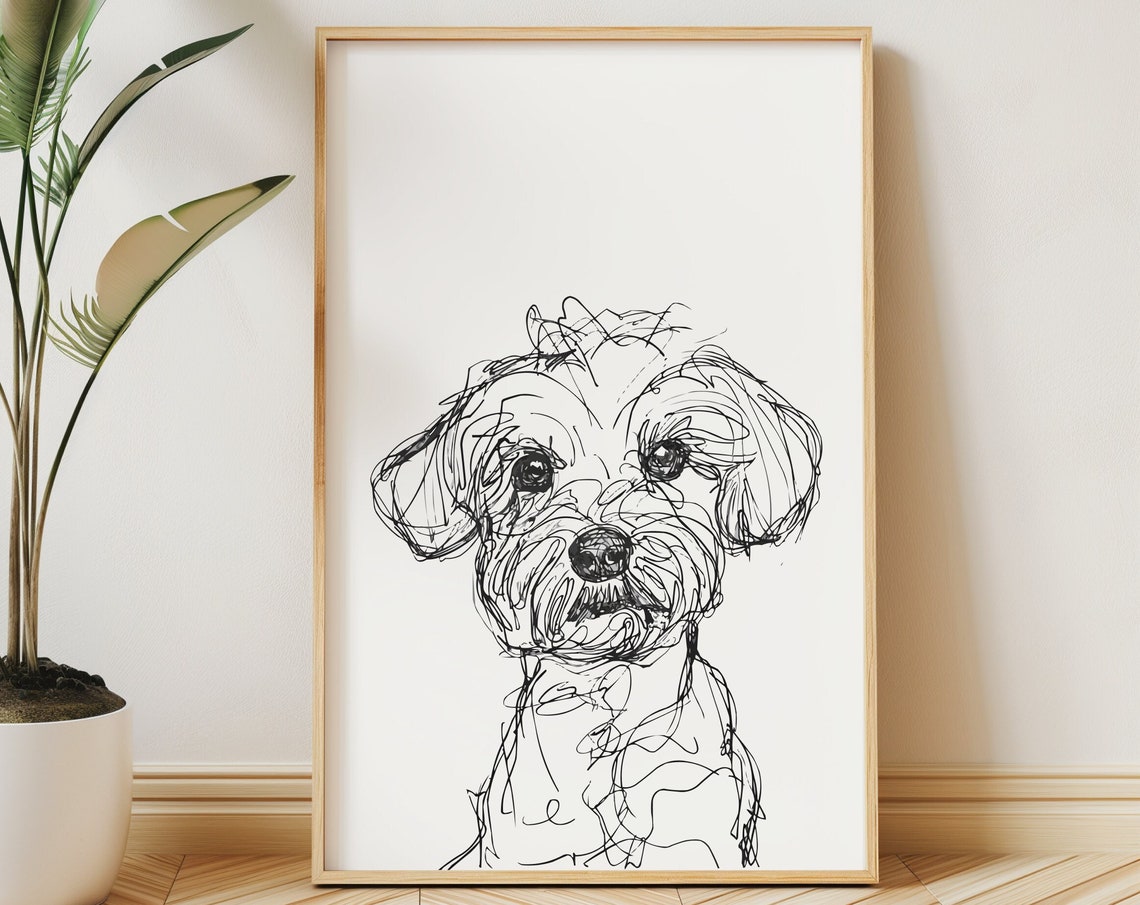Maltese Puppy Minimal Line Sketch Portrait Poster Cute Dog Decor