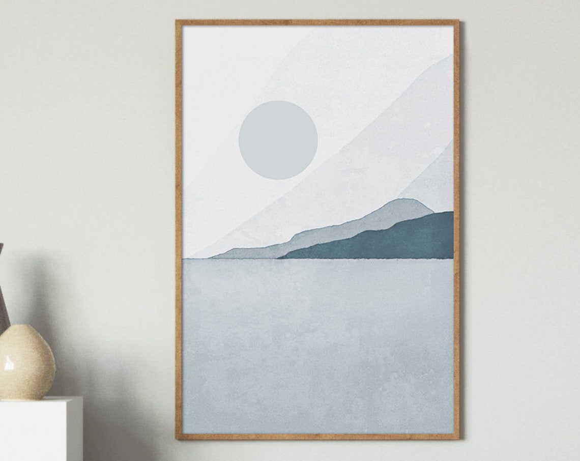 Blue Gray Ocean Sun Minimal Seascape Serene Calm Water Poster