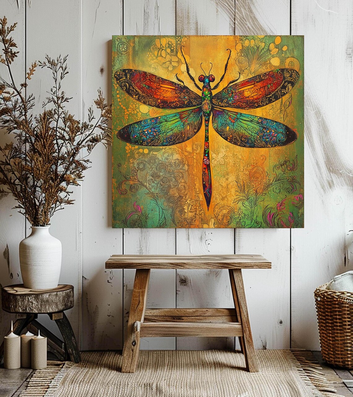 Whimsical Dragonfly, William Morris Style Nature Art - Image 2