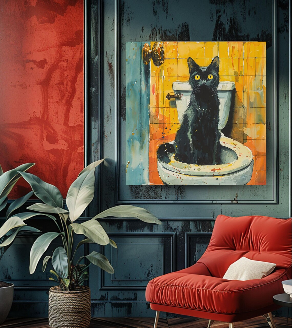Funny Cat Bathroom Art Print, Cat On Toilet - Image 5