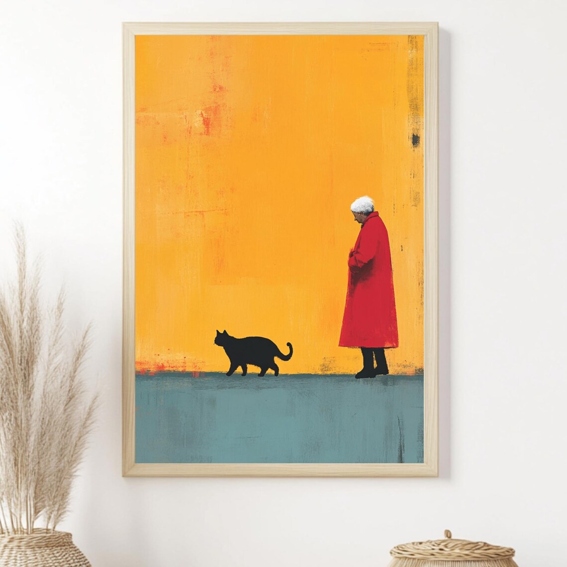 Old Woman And Cat, Minimalist Decor Print