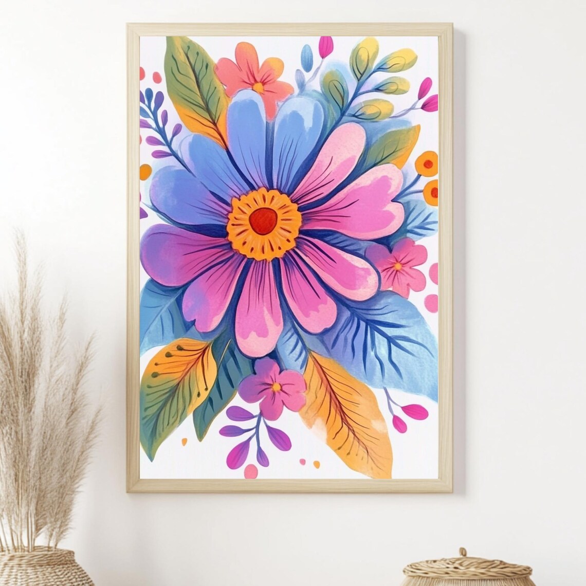 Whimsical Floral Boho Flower Art Print, Gift For Lovers