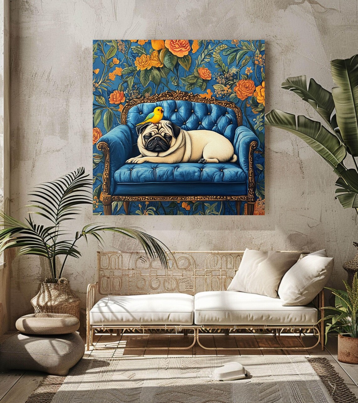 Sleeping Pug, Maximalist Floral Background Poster - Image 3