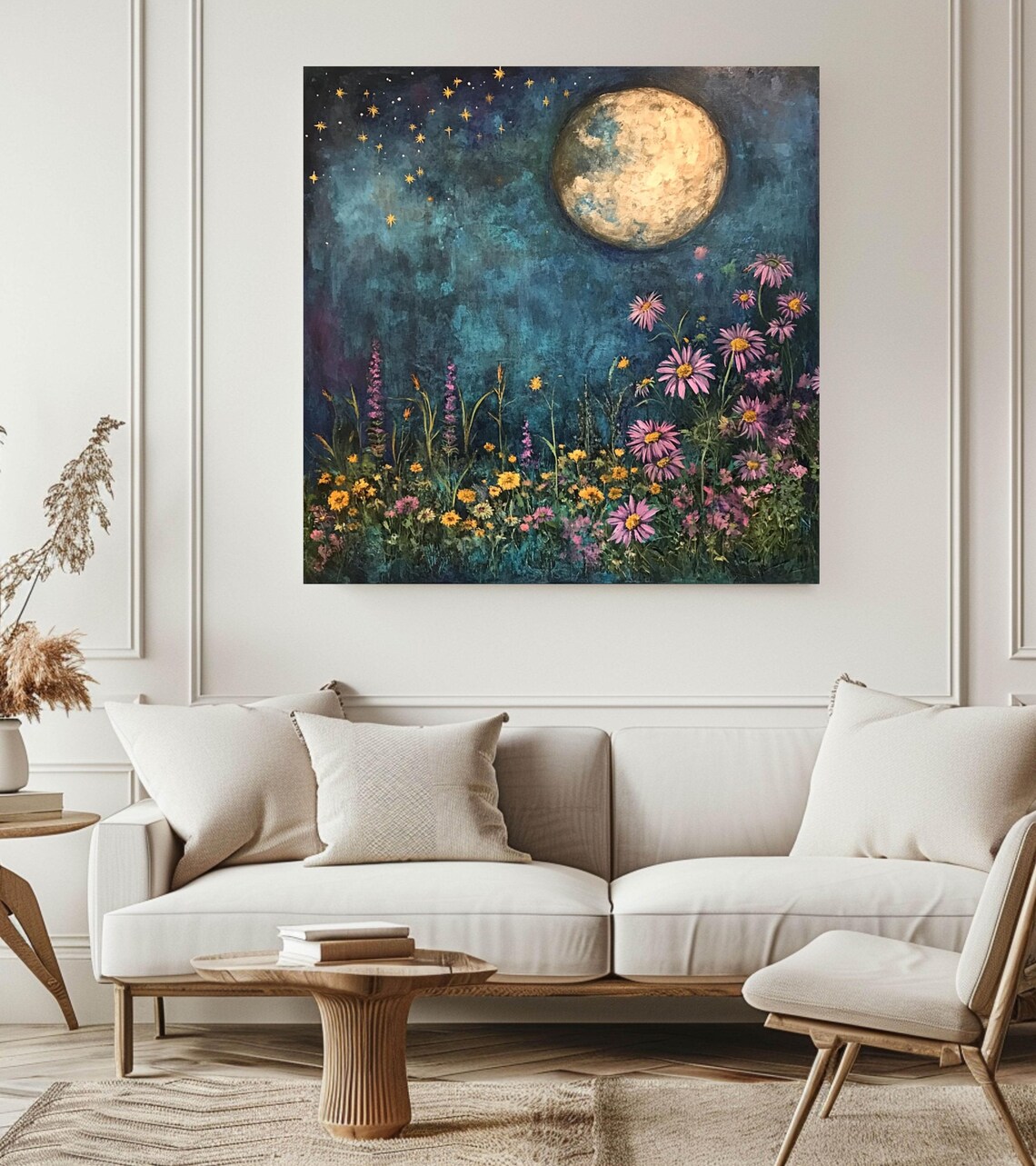 Dreamy Wildflowers, Mystical Moon And Stars Boho Art - Image 4