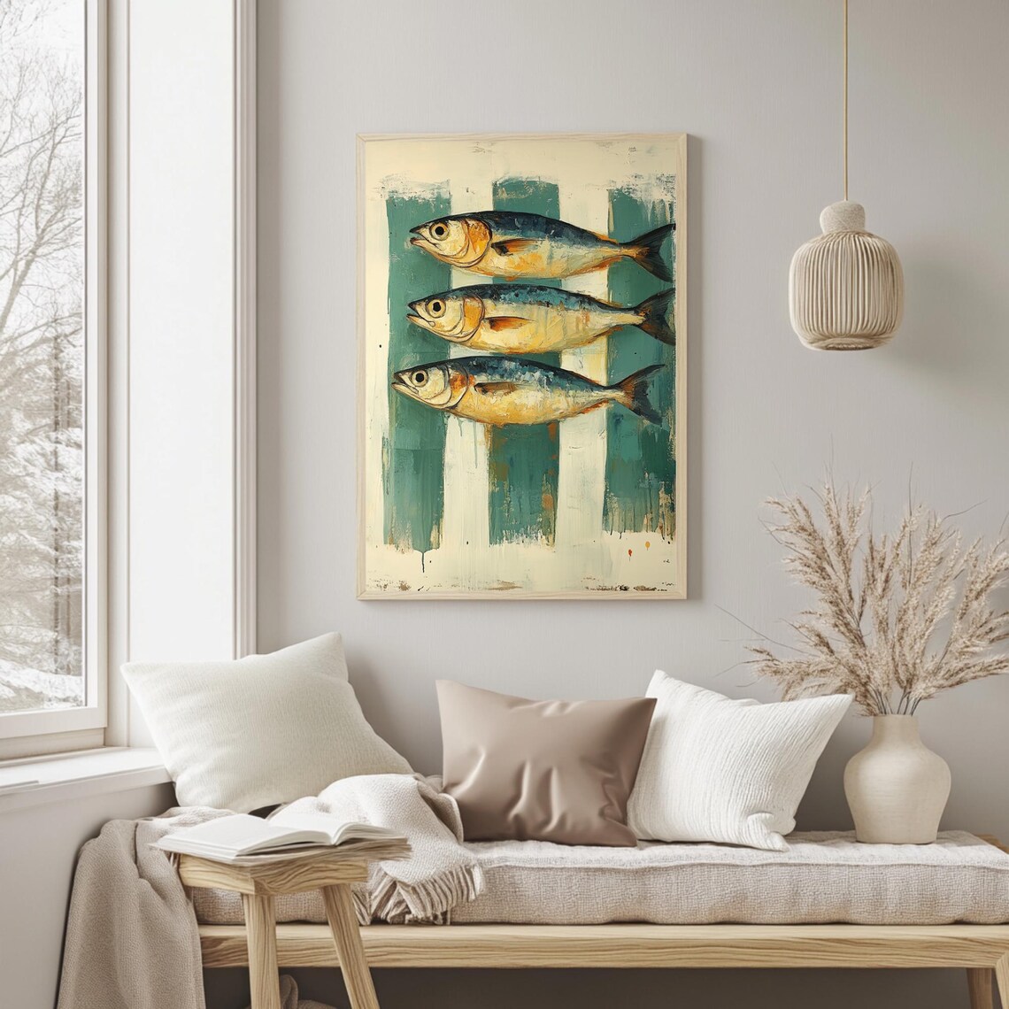 Three Fish Rustic Coastal Kitchen Art Print - Image 2