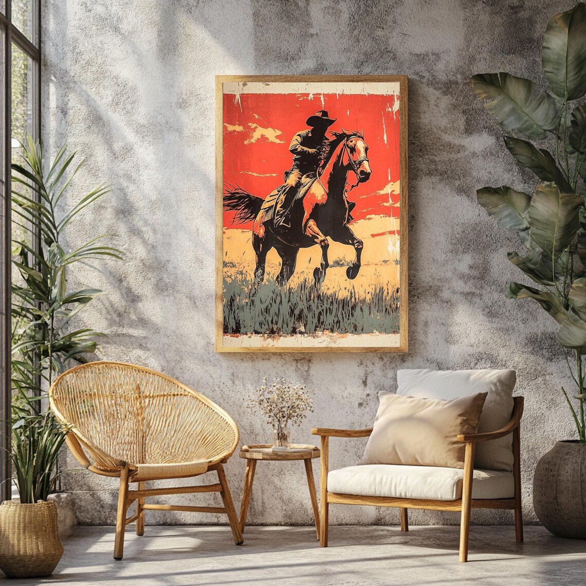 Vintage Cowboy Riding Western Poster, Rustic Decor - Image 2