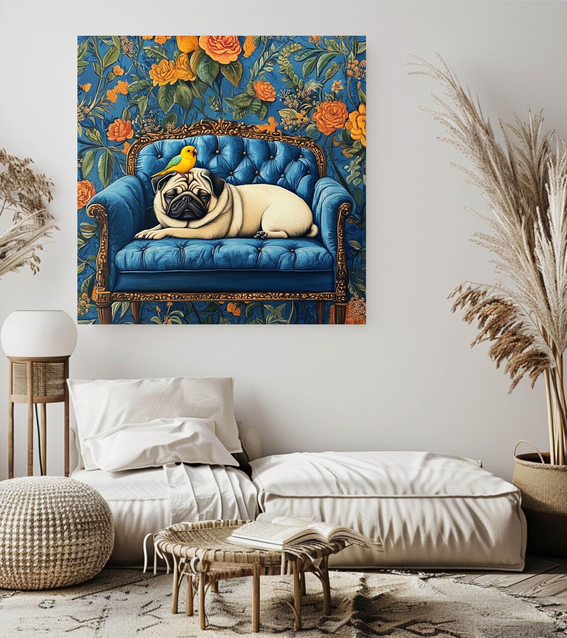 Sleeping Pug, Maximalist Floral Background Poster - Image 5