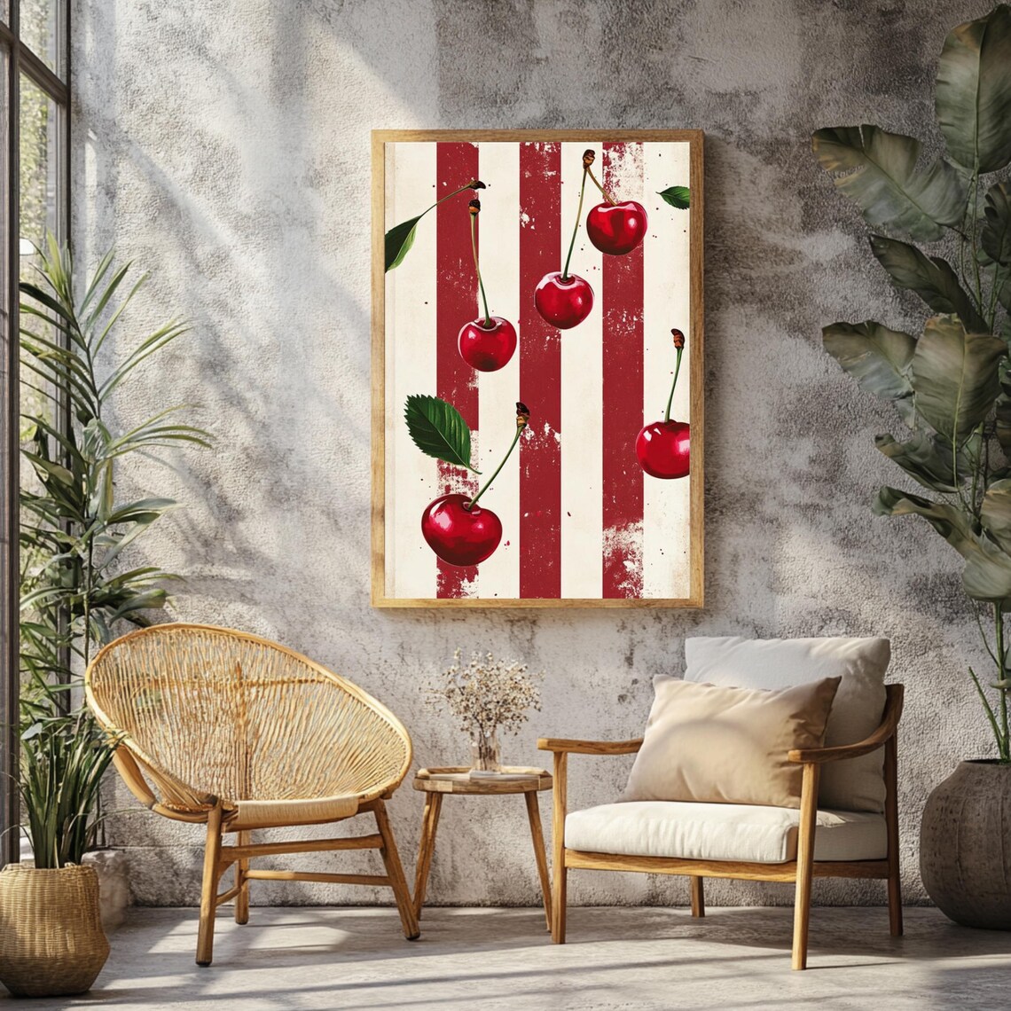 Stripes Cherries Retro Poster Print, Living Room - Image 2