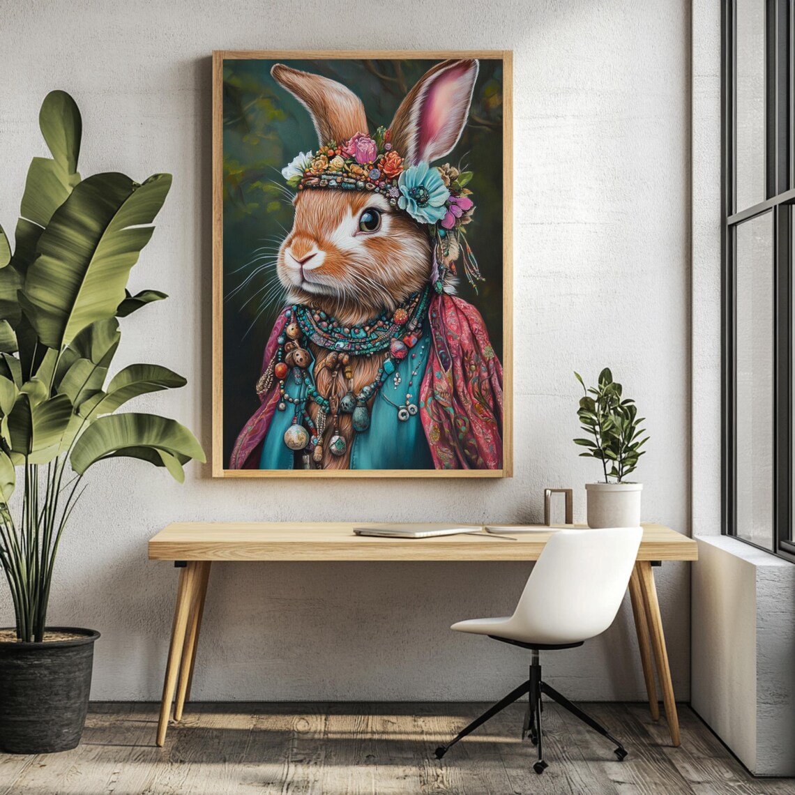 Bohemian Bunny Boho Art Print, Whimsical Decor - Image 3