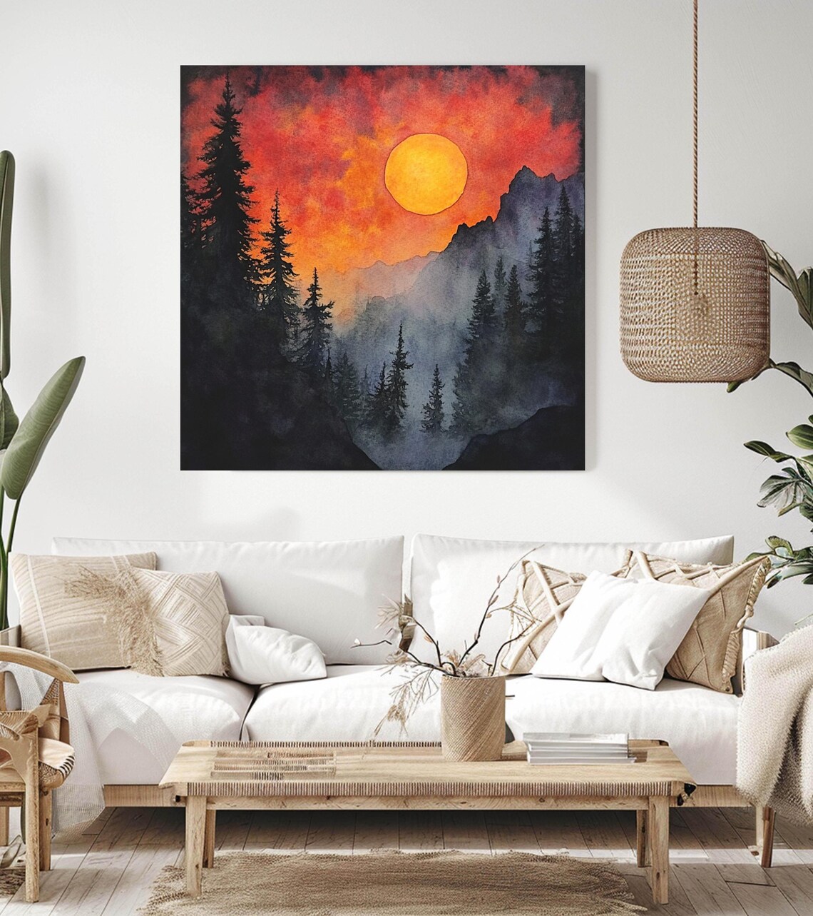 Mystical Mountain Sunset Nature Landscape Art Print - Image 2