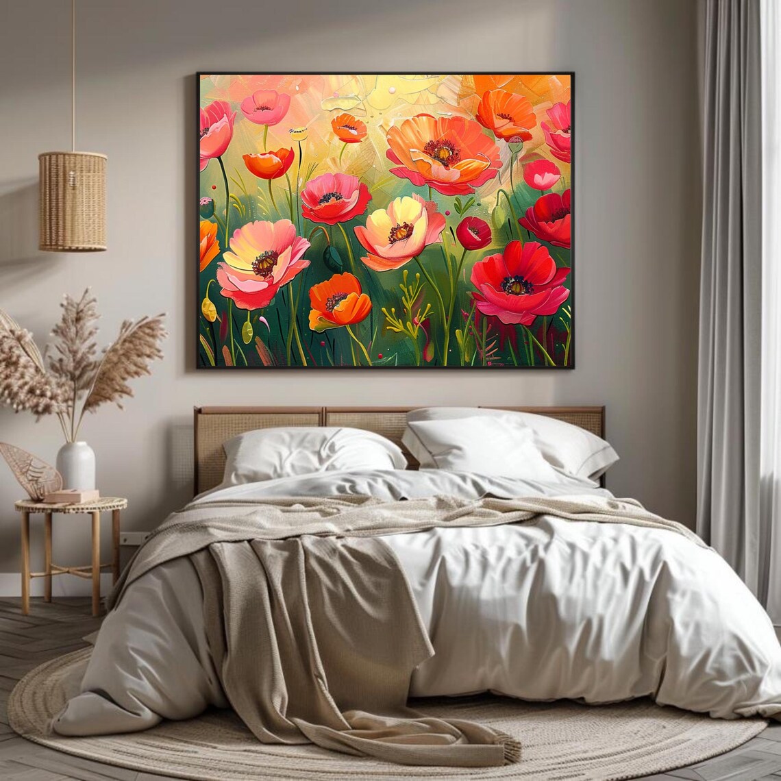 Vibrant Field Of Poppies, Floral Landscape Art Print - Image 2
