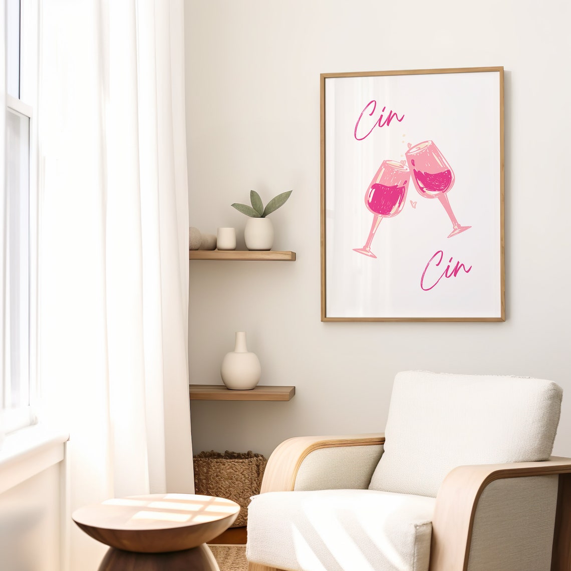 Cin Cin Pink Wine Glasses Toast Elegant Bar Cart Decor Art Poster - Image 2