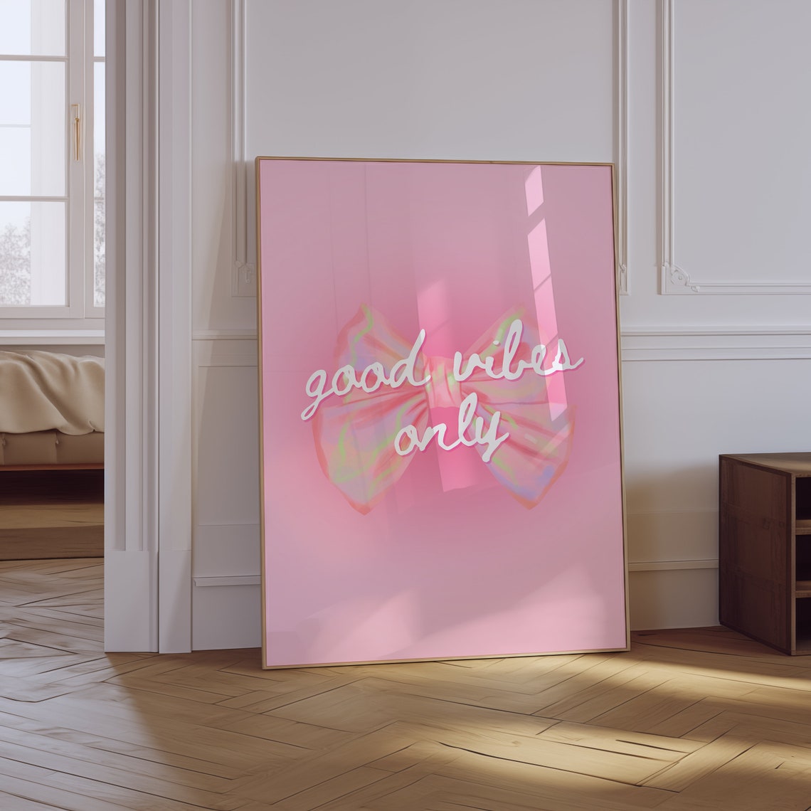 Good Vibes Only Pink Bow Script Quote Trendy Positive Girly Poster