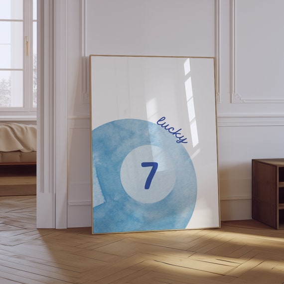 Vintage Pool Ball Print Lucky Ball Wall Art Retro Hand Drawn Poster Blue Pool Ball Poster Trendy Bar Cart Art Prints