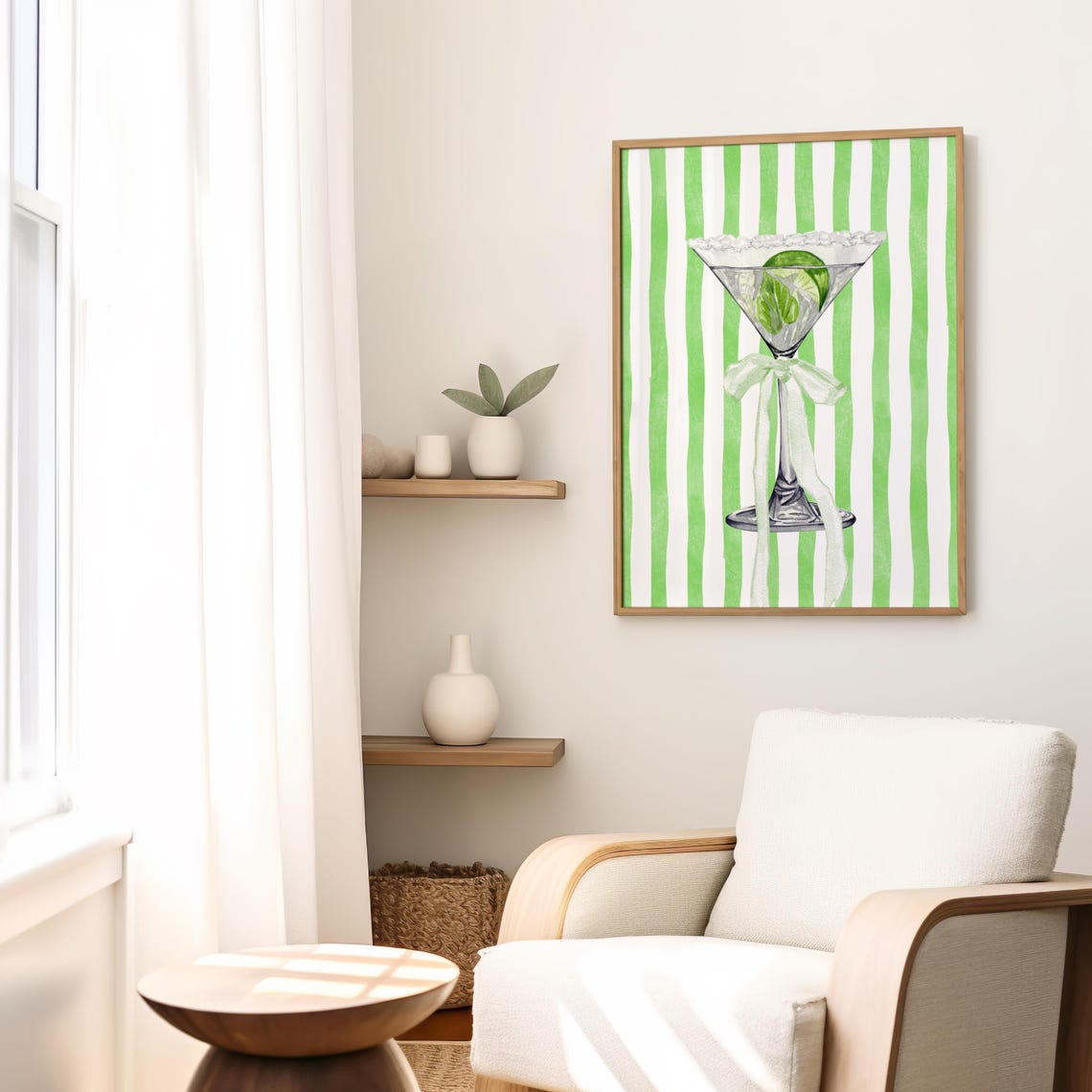 Lime Martini Glass Ribbon Bow Green Stripe Coquette Bar Cart Poster - Image 3