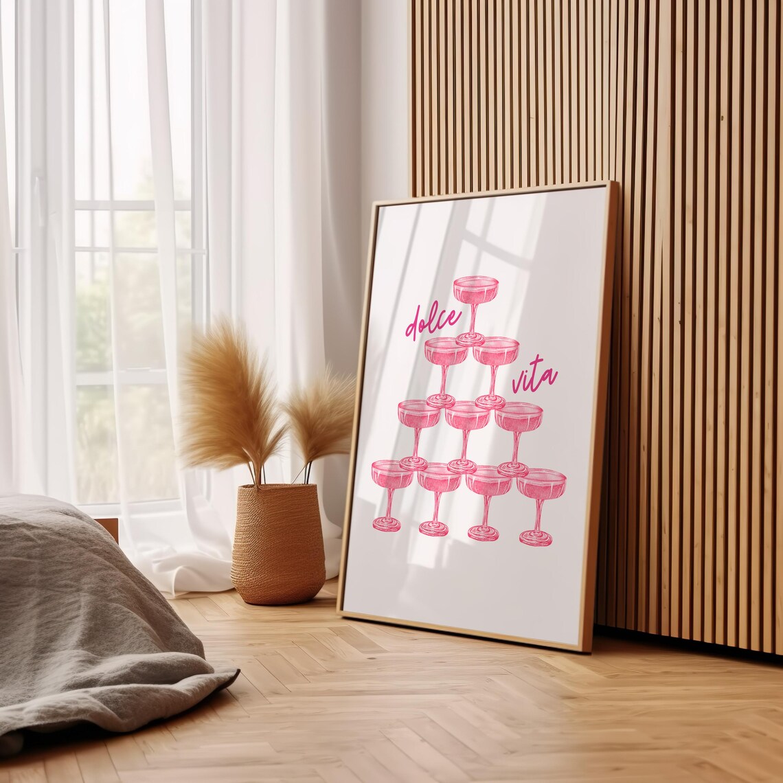 Dolce Vita Pink Champagne Coupe Tower Italian Party Toast Art Poster - Image 3