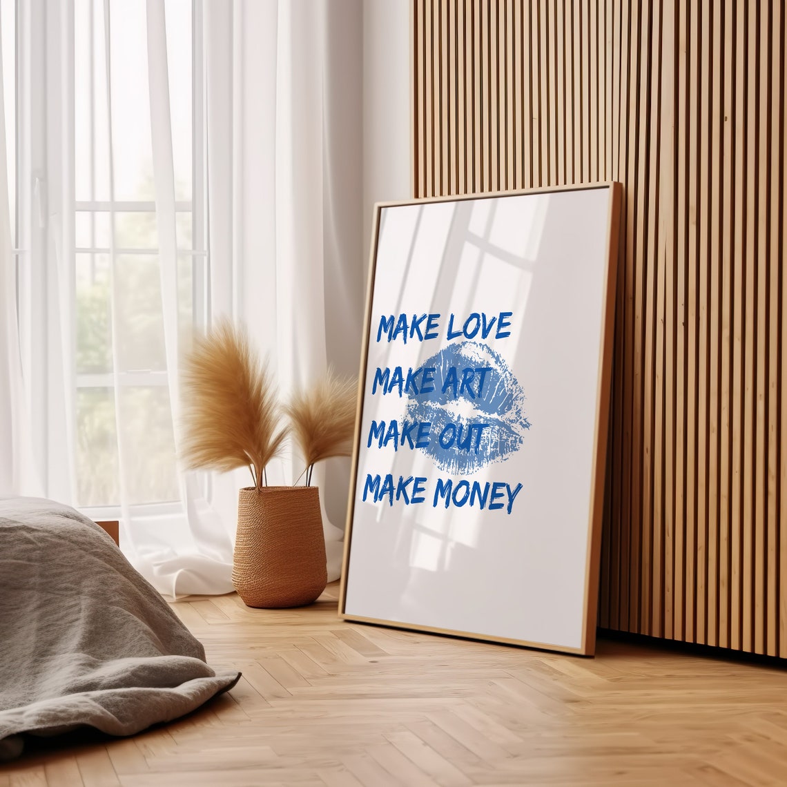 Make Love Make Art Make Out Make Money Blue Lips Quote Art Poster - Image 3